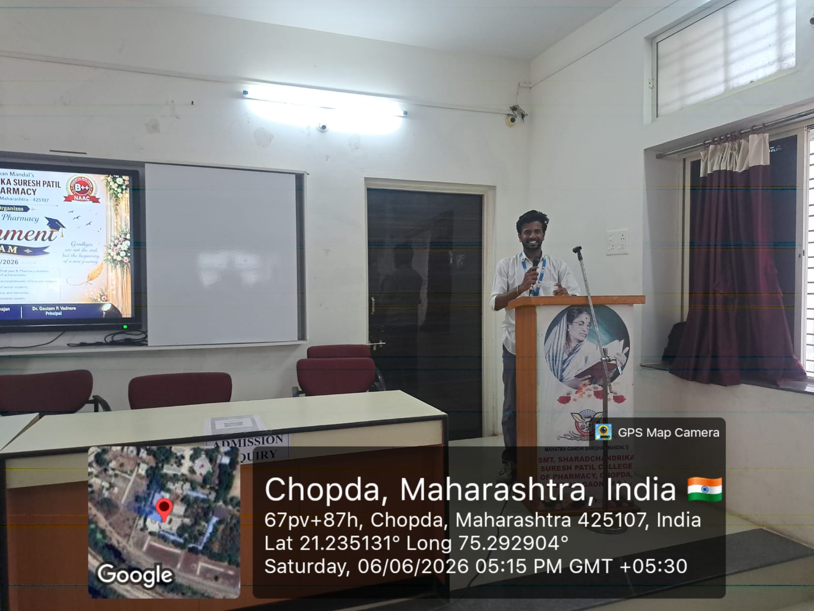 The Final Year B. Pharmacy Farewell Program was successfully organized on 06 June 2026 at the Conference Hall of Smt. Sharadchandrika Suresh Patil College of Pharmacy, Chopda. The event was conducted 